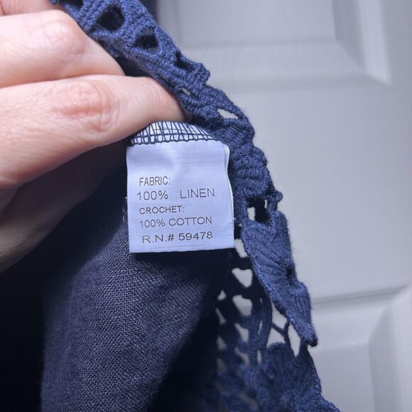 Bellambra Dress Womens 1X Blue Linen Crochet Hem Made In Italy Tunic Knee Length - Picture 6 of 9
